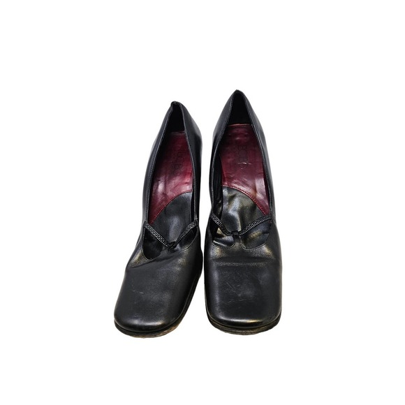 Vintage Y2K BCBG 7.5 Black Leather Mary Jane Heels Chunky Square Toe Goth - Picture 3 of 6